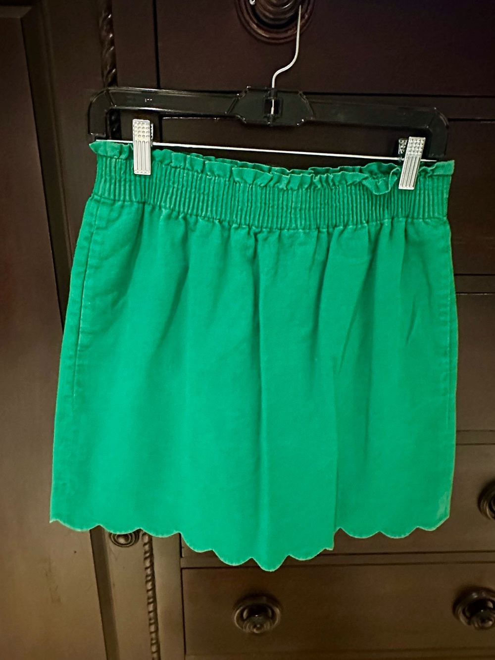 J. Crew Green Scalloped Mini Skirt with Smocked Waist